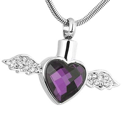 Purple Winged Heart Ash Necklace